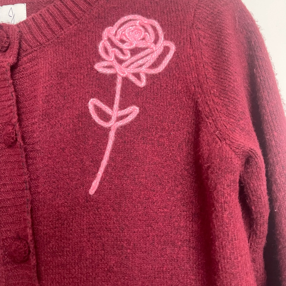 Women's Burgundy Sweater with Pink Rose Embroidery - Picture 3 of 5